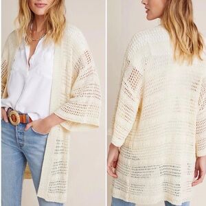 Anthropologie Ivory Open Knit Crochet Cardigan Boho Kimono One Size Cottagecore
